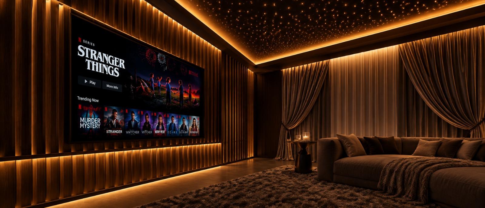 Private villa media room with a home cinema